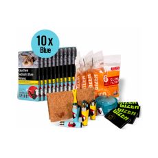 Sparset American Spirit Tabak Blue. Zehn blaue Pouches mit Filterbeutel, Feuerzeuge, Aschenbecher, Pouchbag und Blättchen.