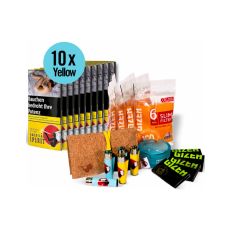 Sparset American Spirit Tabak Gelb. Zehn yellow Pouches mit Filterbeutel, Feuerzeuge, Aschenbecher, Pouchbag und Blättchen.