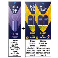 Aktion 1 Packung blu bar kit  Device und 1 Packung blu pods Mango Ice.