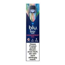 Packung blu bar E-Zigarette Dragonfruit Mix. Blau-Rosa-grüne Schachtel mit weißer blu bar Aufschrift.