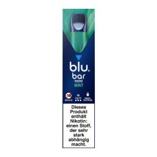 Packung blu bar E-Zigaretten Mint. Blau-türkise Schachtel mit weißer blu bar und türkiser Mint Aufschrift.