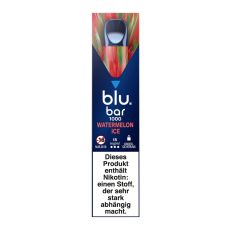Packung blu bar E-Zigaretten Watermelon Ice. Blau-grün-rote Schachtel mit weißer blu bar Aufschrift.