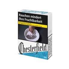 Schachtel Chesterfield blau / blue L mit einem Packungsinhalt von 21 Zigaretten, Chesterfield blau L Stange mit 10 Packungen.