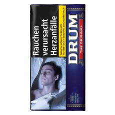 Pouch Tabak Drum Original Halfzware. Dunkelblaues Päckchen mit weißer Drum und The Original Aufschrift.