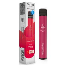 Packung Einweg E-Zigaretten Elfbar 600 Pink Lemonade nikotinfrei und dunkelrosa Gerät mit schwarzer Kappe.