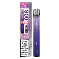 Lila-weiße Packung Elfbar 800 Einweg E-Zigarette Blackberry Cherry. Lila Gerät weißem Elfbar Logo im Vordergrund.