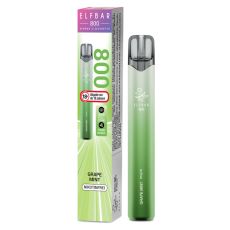 Lila-hellgrüne Packung Elfbar 800 Einweg E-Zigarette Grape Mint. Hellgrünes Gerät weißem Elfbar Logo im Vordergrund und nikotinfrei Bottom.