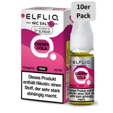 Elfbar Elfliq Nic Salt Liquid Cola. Rosa gemusterte Packung mit großer Elfliq Aufschrift und 10er Pack Bottom.