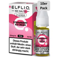 Elfbar Elfliq Nic Salt Liquid Strawberry Ice Cream. Rosa gemusterte Packung mit großer Elfliq Aufschrift und 10er Pack Bottom.