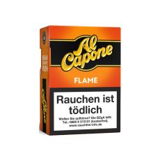 Packung Al Capone Pockets Flame Filter Zigarillos. Orange-schwarze Packung mit Al Capone Logo.