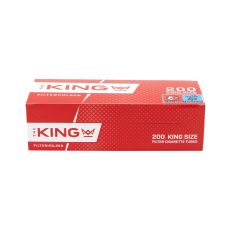 Packung The King 200 King Size Hülsen. Rote-weiße Packung mit roter King Aufschrift und Krone.