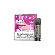 Elfbar Elfa Liquid Pods Blackberry Cherry. Pink-rosa gemusterte Packung mit großer Elfbar Aufschrift und grauen Liquid Pod.