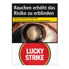 Schachtel Zigaretten Lucky Strike Original Rot Giga. Weiße Packung mit rotem Lucky Strike Logo und Auge.