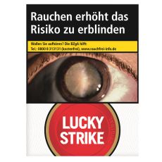 Schachtel Zigaretten Lucky Strike Original Rot Super. Weiße Packung mit rotem Lucky Strike Logo und Auge.