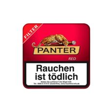 Dose Panter Filterzigarillos Red. Rote Blechdose mit goldenem Panter Logo.