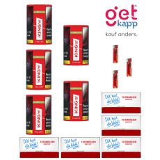 Sparset Tabak The King Red Dose. Fünf rot-weiße Dosen mit King Hülsen deiner Wahl und Feuerzeuge.