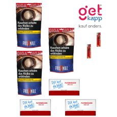 Pall Mall Tabak Rot 100g Giga Beutel Sparset + 3 Packungen King-Size Hülsen Deiner Wahl