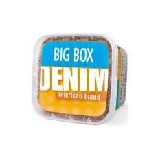 Eimer Tabak Denim Classic Volume Big Box. Kleiner gelber Eimer mit weißer Denim Aufschrift und gelben Punkten.