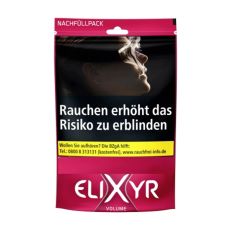 Beutel Elixyr Tabak Red Volume. Roter Beutel mit weißer Elixyr und Volume Aufschrift.