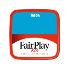 Eimer Tabak Fair Play Red Volume Mega Box. Rote-blauer Eimer mit schwarzer Fair Play Aufschrift.