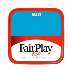 Eimer Tabak Fair Play Red Maxi Box. Rot-blauer Eimer mit schwarzem Fair Play Logo und Maxi Box Aufschrift.