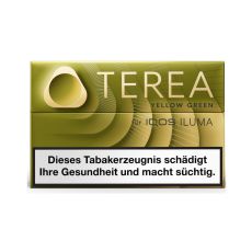 Packung Tabaksticks IQOS Terea Yellow Green. Hellgrüne Packung mit silbener Terea und Iluma Aufschrift.