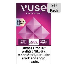 Packung Vuse Liquid Pods Berry Blend. Dunkelrosa Schachtel mit 5er Pack Bottom und weißer Vuse Aufschrift.