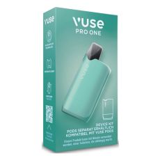 Packung E-Zigarette Vuse Pro One Box Agua. Mintgrüne Schachtel mit mintgrünem Gerät und Vuse Aufschrift.