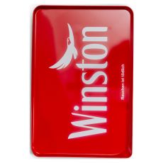 Winston Stopftablet. Rotes Tablet mit weißem Winston Logo.