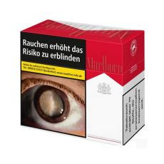 Schachtel Zigaretten Marlboro Rot 9XL. Große rot-weiße Packung mit Marlboro Logo und Warnhinweis.