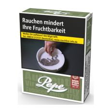 Schachtel Pepe Rich Green XL. Grüne Packung mit weißem Pepe Logo.