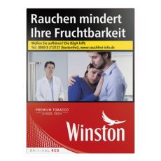 Schachtel Zigaretten Winston Red XXL. Rote Packung mit weißem Winstion Logo.