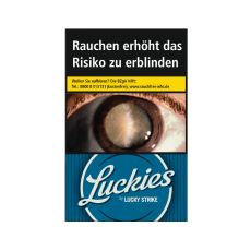 Schachtel Zigaretten Luckies Crafted Blue. Blaue Packung mit weißer Luckies Aufschrift 