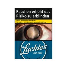 Schachtel Zigaretten Luckies Crafted Blue. Blaue Packung mit weißer Luckies Aufschrift 