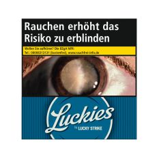 Schachtel Zigaretten Luckies Crafted Blue. Große blaue Packung mit weißer Luckies Aufschrift 