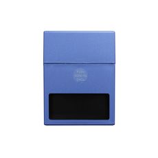 Blaue Zigarettenbox mit Sichtausschnitt und Push Bottom.