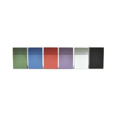 Zigarettenbox Schick aus Kunststoff. Sechs Boxen im Metallic-Look. 
