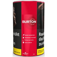 Dose Tabak Burton Original Full Flavor Rot XXL-Size. Große rote Dose mit weißer Burton Aufschrift.