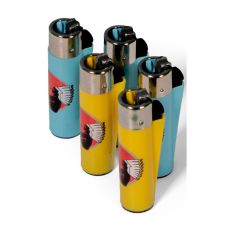 Fünf American Spirit Clipper Feuerzeuge in Blau und Gelb.Fünf American Spirit Clipper Feuerzeuge in Blau und Gelb.