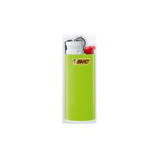 BIC Feuerzeug Mini J25 neutral Reibrad. Grünes Feuerzeug mit silberner Kappe.