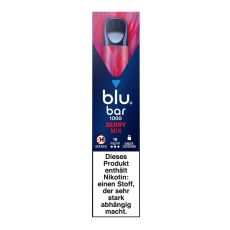 Packung blu bar E-Zigaretten Berry Mix 1000. Blau-rosa Schachtel mit weißer blu bar und roter Berry Mix Aufschrift.