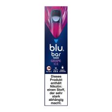 Packung blu bar E-Zigaretten Grape Ice. Blau-lila Schachtel mit weißer blu bar und lila Grape Ice Aufschrift.