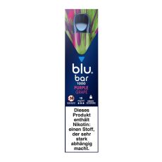 Packung blu bar E-Zigarette Purple Grape. Blau-lila-grüne Schachtel mit weißer blu bar Aufschrift.