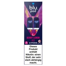 blu Liquid Pods Berry Lemon Ice. Blau-pink gemusterte Packung mit weißer blu pod Aufschrift und blauen Liquid Pods