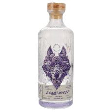 LoneWolf Original Juniper Gin. Klare Flasche mit lila-mamoriertem Wolfskopf und lila Etikett mit LoneWolf Aufschrift