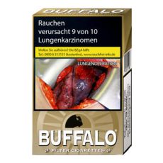 Schachtel Zigaretten Buffalo Gold. Goldene Packung mit weisser Buffalo Aufschrift.