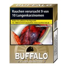 Schachtel Zigaretten Buffalo Gold. Große goldene Packung mit weisser Buffalo Aufschrift.