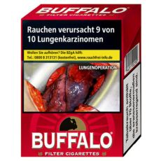Schachtel Zigaretten Buffalo Red Maxi. Rote Packung mit weisser Buffalo Aufschrift.