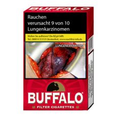 Schachtel Zigaretten Buffalo Red. Rote Packung mit weisser Buffalo Aufschrift.