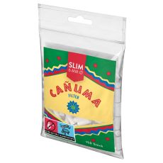 Beutel Filter Canuma Slim 6mm. Bunte Tüte in grün, gelb, rot und blau mit roter Canuma Aufschrift.